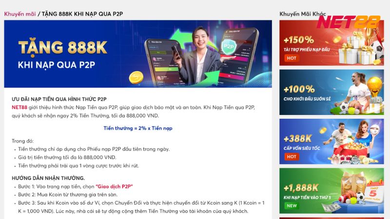 Phương thức nạp tiền P2P có thể giúp người chơi nhận thêm 2% số tiền gửi vào ví game