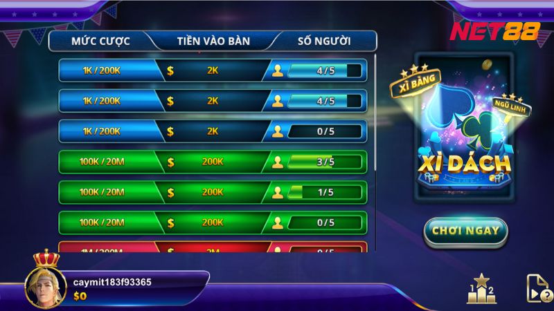 Nhà cái cung cấp đa dạng lựa chọn bàn chơi đặt bet, phù hợp cho mọi phong cách cược 